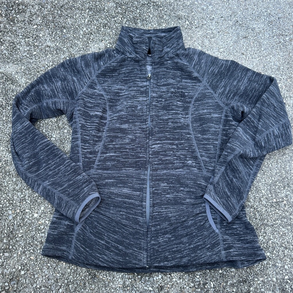 The North Face Womens Gray Space Dye Full Zip Fleece Jacket Medium Mock Neck